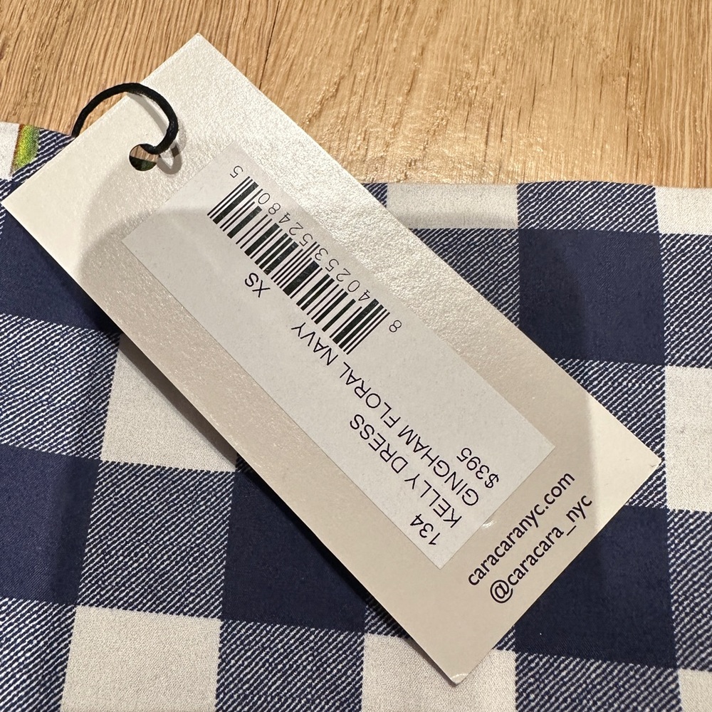 NWT Cara Cara Navy Gingham floral Kelly Dress - Picture 4 of 5